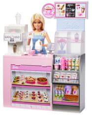 Mattel Barbie Cafe s punčko, blond lasmi, kavnim avtomatom in 10+ igralnimi figurami (HXN94)