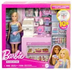 Mattel Barbie Cafe s punčko, blond lasmi, kavnim avtomatom in 10+ igralnimi figurami (HXN94)