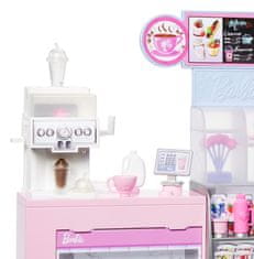 Mattel Barbie Cafe s punčko, blond lasmi, kavnim avtomatom in 10+ igralnimi figurami (HXN94)