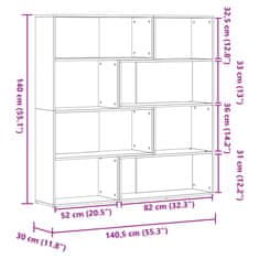 Vidaxl Kotna knjižna omara 4-nadstropna starinski les 85x85x140 cm