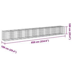 Vidaxl Gabionska košara s pokrovom 850x100x100 cm pocinkano železo