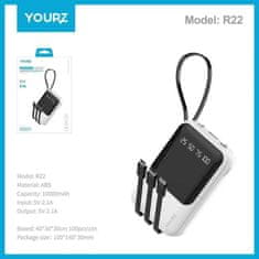 YOURZ Prenosna baterija power bank 8000 mAh USB-C, lightning in micro USB