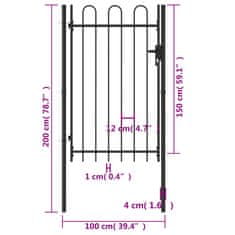 Vidaxl Enojna vrata za ograjo zaobljena jeklo 1x1,5 m črna