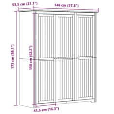 Vidaxl Garderobna omara BODO bela rjava 146x53,5x173 cm trdna borovina