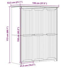 Vidaxl Garderobna omara BODO bela 146x53,5x173 cm trdna borovina