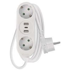 Emos P0221U podaljšek 1,5 m, 2 vtičnici + 2 USB A + 1 USB C, 1,5 mm2