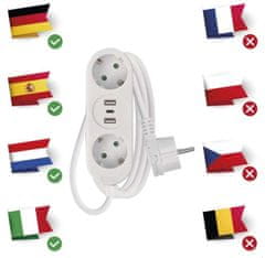 Emos P0221U podaljšek 1,5 m, 2 vtičnici + 2 USB A + 1 USB C, 1,5 mm2