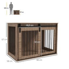 PAWHUT Pasja Kletka Pasji Boks Z Drsnimi Vrati, Notranja Pasja Uta Z Videzom Lesa, Zaklepanje, Za Velike Pse Do 30 Kg, 98 X 58 X 67 Cm, Oreh 