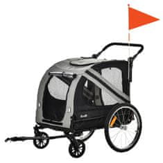 PAWHUT Dog Trailer & Dog Buggy 2-V-1 Prikolica Za Pasje Kolo Z Odsevniki, Za Srednje Velike Pse Do 20 Kg, Tkanina Oxford, Siva 