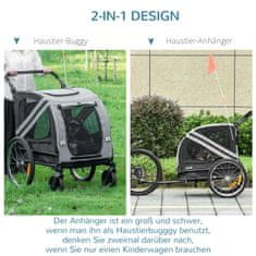 PAWHUT Dog Trailer & Dog Buggy 2-V-1 Prikolica Za Pasje Kolo Z Odsevniki, Za Srednje Velike Pse Do 20 Kg, Tkanina Oxford, Siva 