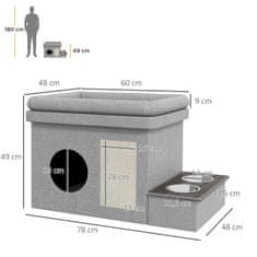 PAWHUT Posoda Za Hranjenje Iz Nerjavečega Jekla, Set 2 Posod, Mačke, Psi Do 8 Kg, Poliester, 78X48X49,5 Cm Siva 