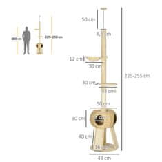 PAWHUT Praskalnik Višina Stropa 225-255 Cm Z Mačjo Jamo, Igralno Žogo, Visečo Mrežo, Do 5 Kg 