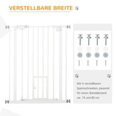 PAWHUT Varnostna Vrata Za Pse In Dojenčke, Brez Vrtanja, Z Avtomatskim Zapiranjem, 74-80 Cm, Varovalo Za Stopnice 