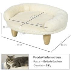 PAWHUT Cosy Pet Zofa Elevated Design Pasji Kavč Mačji Kavč Lesene Noge Flanela Krem 47X40X20Cm 