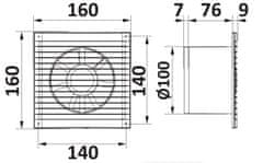 AKVAVENT E 100 S C, Najugodnejši kopalniški ventilator z loputo in mušjo mrežo fi 100 mm