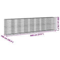 Vidaxl Gabionska košara s pokrovom 800x100x200 cm pocinkano železo