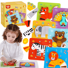 Tooky Toy  Lesene sestavljanke Montessori Puzzle Set 34 El. + 6 desk