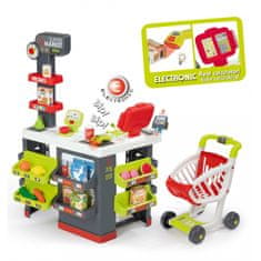 Smoby  Red Supermarket Elektronska blagajna svetloba zvok 42 dodatki Voziček