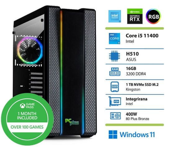 PCplus Storm namizni računalnik, i5-11400, 16GB, SSD1TB, RTX3050, W11H + Xbox GP (146414)