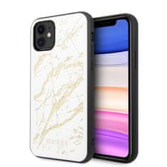 Guess Guess Marmorno steklo z zlatimi bleščicami - ohišje za iPhone 11 (belo)