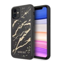 Guess Guess Marmornato steklo z zlatimi bleščicami - ohišje za iPhone 11 (črno)