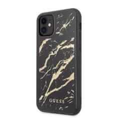 Guess Guess Marmornato steklo z zlatimi bleščicami - ohišje za iPhone 11 (črno)