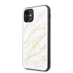 Guess Guess Marmorno steklo z zlatimi bleščicami - ohišje za iPhone 11 (belo)