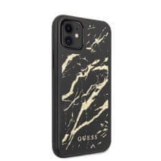 Guess Guess Marmornato steklo z zlatimi bleščicami - ohišje za iPhone 11 (črno)