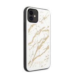 Guess Guess Marmorno steklo z zlatimi bleščicami - ohišje za iPhone 11 (belo)