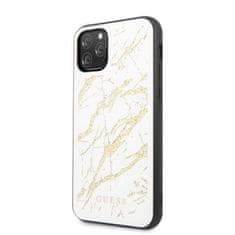 Guess Guess Marmornato steklo z zlatimi bleščicami - Ohišje za iPhone 11 Pro (belo)