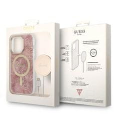 Guess Guess Bundle Pack MagSafe IML Jungle - MagSafe etui za iPhone 14 Pro Max + komplet polnilnika (roza/zlata)