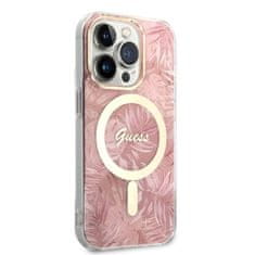 Guess Guess Bundle Pack MagSafe IML Jungle - MagSafe etui za iPhone 14 Pro Max + komplet polnilnika (roza/zlata)