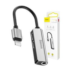 BASEUS Baseus L52 avdio adapter iz Lightninga v Mini Jack 3,5 mm in 2x Lightning (srebrn)