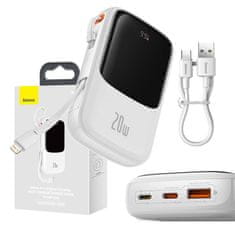 BASEUS Powerbank Baseus Qpow Pro s kablom Lightning, USB-C, USB, 10000 mAh, 20 W (bela)