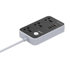 LDNIO Napajalnik s 3 vtičnicami, 4x USB, LDNIO SC3412, EU/US, 2500W (siva)