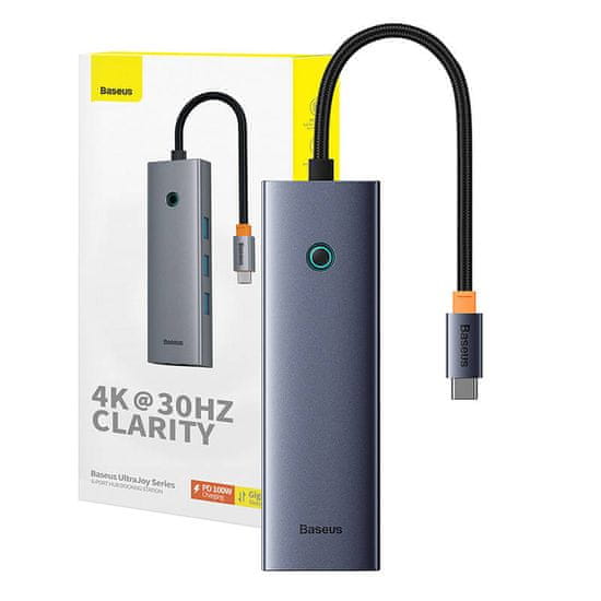 NEW Vozlišče 6v1 Baseus UltraJoy USB-C do HDMI4K@30Hz1+3xUSB 3.0+PD+RJ45 (vesoljsko siva)