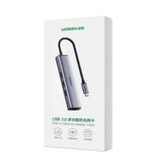 NEW Adapter 4 v 1 UGREEN CM475 Vozlišče USB-C do 3x USB 3.0 + 1x RJ45 (siva)