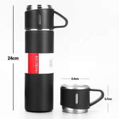 Miramarket Termo vrč termos jeklo prostoren 0,5l potovalni set za pijačo vakuum + dva vrča THM4 Techsuit Stainless Steel črna