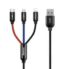 NEW BASEUS 3V1 KABEL TIPA C, LIGHTNING IN MIKRO USB 120 CM ČRN