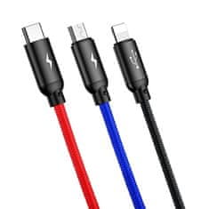 NEW BASEUS 3V1 KABEL TIPA C, LIGHTNING IN MIKRO USB 120 CM ČRN