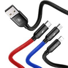 NEW BASEUS 3V1 KABEL TIPA C, LIGHTNING IN MIKRO USB 120 CM ČRN