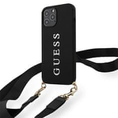 Guess Guess HC Silikonski potiskani logotip + trak - Ohišje s snemljivo vrvico za iPhone 12 Pro Max (črno)