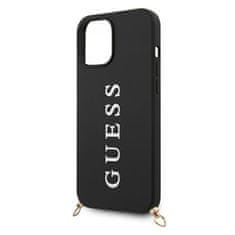 Guess Guess HC Silikonski potiskani logotip + trak - Ohišje s snemljivo vrvico za iPhone 12 Pro Max (črno)