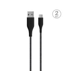 Puro PURO Fabric Ultra Strong - Heavy duty pleteni kabel USB-A / USB-C 2m (črn)