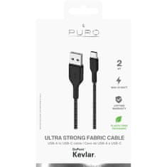 Puro PURO Fabric Ultra Strong - Heavy duty pleteni kabel USB-A / USB-C 2m (črn)