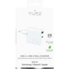 Puro PURO Mini hitri potovalni polnilnik - USB-A + USB-C Power Delivery 25W hitri potovalni polnilnik (bel)