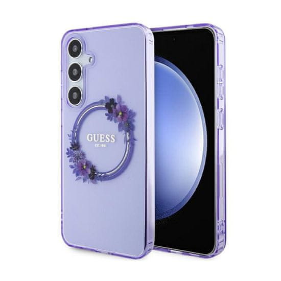 Guess Guess IML Flowers Wreath MagSafe - Ohišje za Samsung Galaxy S24+ (vijolično)