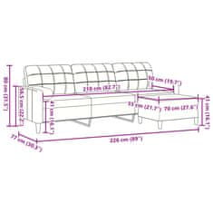 Vidaxl Trosed s stolčkom za noge temno siv 210 cm žamet