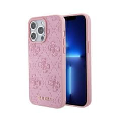 Guess Guess usnje 4G z žigom - Ohišje za iPhone 15 Pro (roza)