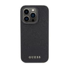 Guess Guess usnje 4G z žigom - Ohišje za iPhone 15 Pro Max (črno)